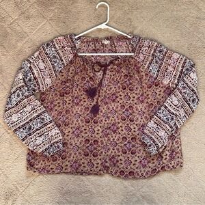 BillaBong Boho Floral Blouse Peasant Cottage Whimsical Fairy Renaisssance Size M